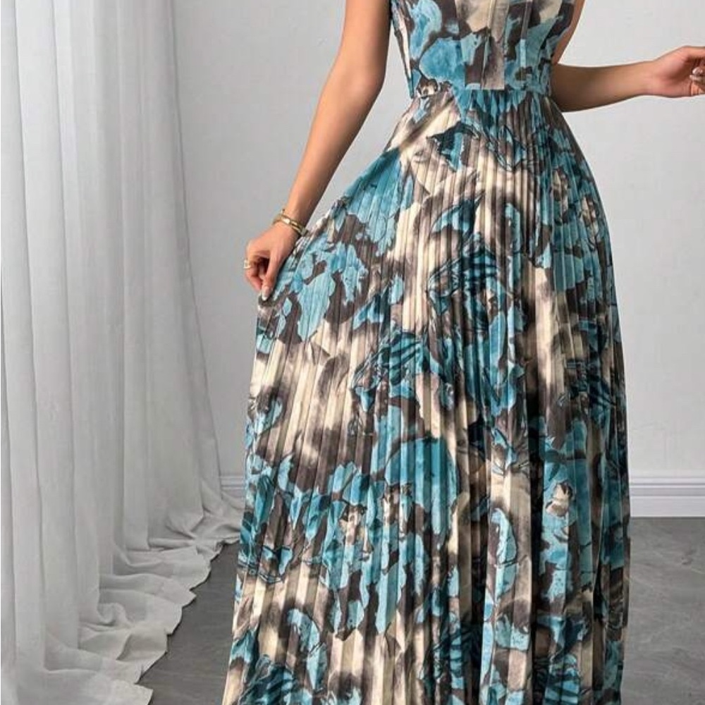 SHEIN Blue and Gray Floral Maxi Dress